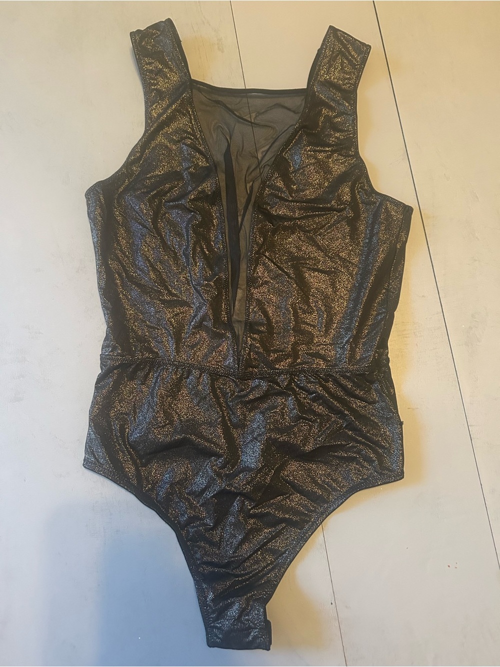 Victoria's Secret Metallic Black Deep V One-Piece Bodysuit